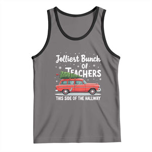 Funny Christmas Teacher Tank Top Jolliest Bunch Of Teachers This Side Of The Hallway Xmas PJ Gift TS02 Deep Heather Black Print Your Wear