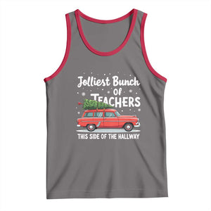 Funny Christmas Teacher Tank Top Jolliest Bunch Of Teachers This Side Of The Hallway Xmas PJ Gift TS02 Deep Heather Red Print Your Wear