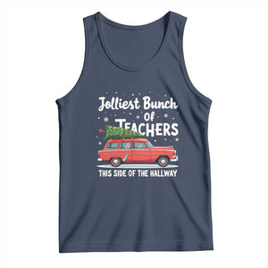 Funny Christmas Teacher Tank Top Jolliest Bunch Of Teachers This Side Of The Hallway Xmas PJ Gift TS02 Navy Print Your Wear