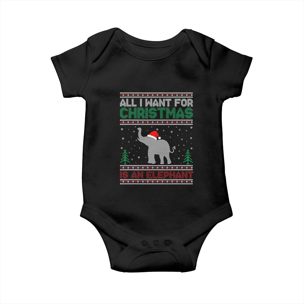 Christmas Elephant Baby Onesie All I Want for Xmas Is An Elephant Ugly Sweater TS02 Black Print Your Wear