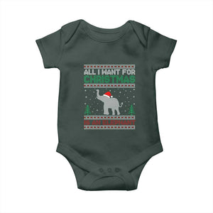 Christmas Elephant Baby Onesie All I Want for Xmas Is An Elephant Ugly Sweater TS02 Dark Forest Green Print Your Wear