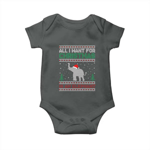 Christmas Elephant Baby Onesie All I Want for Xmas Is An Elephant Ugly Sweater TS02 Dark Heather Print Your Wear