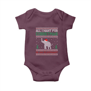 Christmas Elephant Baby Onesie All I Want for Xmas Is An Elephant Ugly Sweater TS02 Maroon Print Your Wear