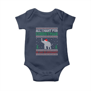 Christmas Elephant Baby Onesie All I Want for Xmas Is An Elephant Ugly Sweater TS02 Navy Print Your Wear