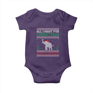 Christmas Elephant Baby Onesie All I Want for Xmas Is An Elephant Ugly Sweater TS02 Purple Print Your Wear