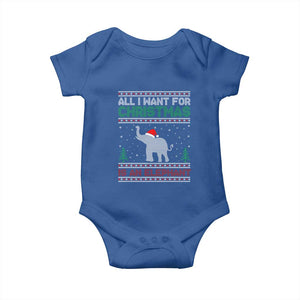 Christmas Elephant Baby Onesie All I Want for Xmas Is An Elephant Ugly Sweater TS02 Royal Blue Print Your Wear