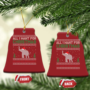 Xmas Elephant Christmas Ornament All I Want for Xmas Is An Elephant Ugly Sweater TS02 Bell Flake Red Print Your Wear