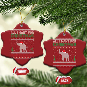 Xmas Elephant Christmas Ornament All I Want for Xmas Is An Elephant Ugly Sweater TS02 Snow Flake Red Print Your Wear