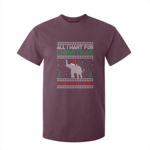 Christmas Elephant T Shirt For Kid All I Want for Xmas Is An Elephant Ugly Sweater TS02 Maroon Print Your Wear