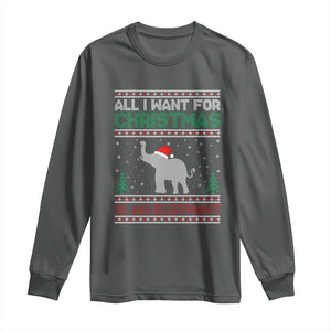 Christmas Elephant Long Sleeve Shirt All I Want for Xmas Is An Elephant Ugly Sweater TS02 Dark Heather Print Your Wear