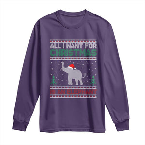 Christmas Elephant Long Sleeve Shirt All I Want for Xmas Is An Elephant Ugly Sweater TS02 Purple Print Your Wear