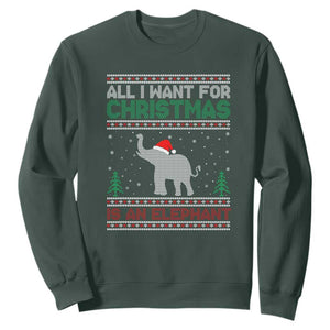 Christmas Elephant Sweatshirt All I Want for Xmas Is An Elephant Ugly Sweater TS02 Dark Forest Green Print Your Wear