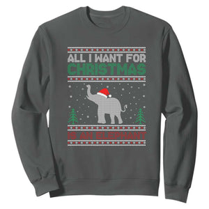 Christmas Elephant Sweatshirt All I Want for Xmas Is An Elephant Ugly Sweater TS02 Dark Heather Print Your Wear