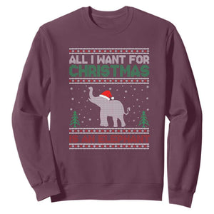 Christmas Elephant Sweatshirt All I Want for Xmas Is An Elephant Ugly Sweater TS02 Maroon Print Your Wear