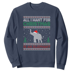 Christmas Elephant Sweatshirt All I Want for Xmas Is An Elephant Ugly Sweater TS02 Navy Print Your Wear