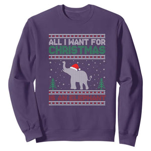 Christmas Elephant Sweatshirt All I Want for Xmas Is An Elephant Ugly Sweater TS02 Purple Print Your Wear