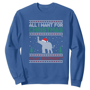 Christmas Elephant Sweatshirt All I Want for Xmas Is An Elephant Ugly Sweater TS02 Royal Blue Print Your Wear