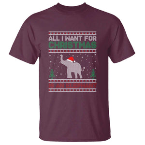 Christmas Elephant T Shirt All I Want for Xmas Is An Elephant Ugly Sweater TS02 Maroon Print Your Wear