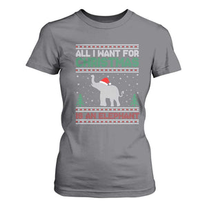 Christmas Elephant T Shirt For Women All I Want for Xmas Is An Elephant Ugly Sweater TS02 Charcoal Print Your Wear