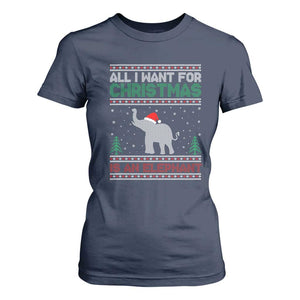 Christmas Elephant T Shirt For Women All I Want for Xmas Is An Elephant Ugly Sweater TS02 Navy Print Your Wear