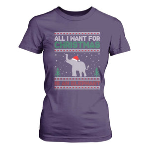 Christmas Elephant T Shirt For Women All I Want for Xmas Is An Elephant Ugly Sweater TS02 Purple Print Your Wear