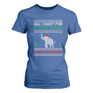 Christmas Elephant T Shirt For Women All I Want for Xmas Is An Elephant Ugly Sweater TS02 Royal Blue Print Your Wear