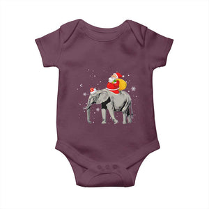 Christmas Santa Riding Elephant Baby Onesie Xmas Tree Light Funny Festive TS02 Maroon Print Your Wear