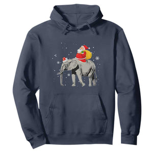 Christmas Santa Riding Elephant Hoodie Xmas Tree Light Funny Festive TS02 Navy Print Your Wear