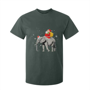 Christmas Santa Riding Elephant T Shirt For Kid Xmas Tree Light Funny Festive TS02 Dark Forest Green Print Your Wear