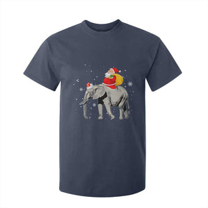 Christmas Santa Riding Elephant T Shirt For Kid Xmas Tree Light Funny Festive TS02 Navy Print Your Wear