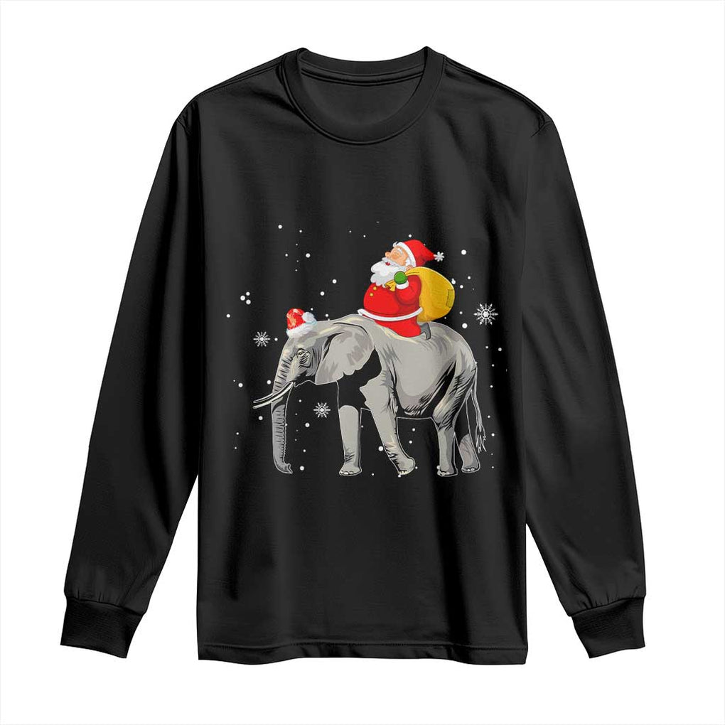 Christmas Santa Riding Elephant Long Sleeve Shirt Xmas Tree Light Funny Festive TS02 Black Print Your Wear