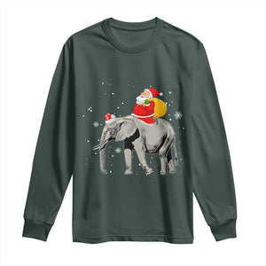 Christmas Santa Riding Elephant Long Sleeve Shirt Xmas Tree Light Funny Festive TS02 Dark Forest Green Print Your Wear