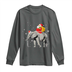 Christmas Santa Riding Elephant Long Sleeve Shirt Xmas Tree Light Funny Festive TS02 Dark Heather Print Your Wear