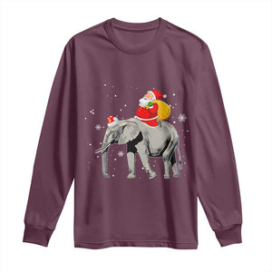 Christmas Santa Riding Elephant Long Sleeve Shirt Xmas Tree Light Funny Festive TS02 Maroon Print Your Wear