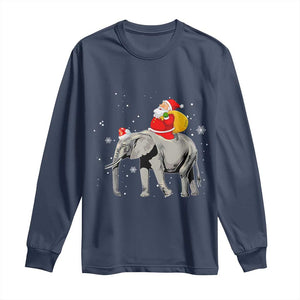 Christmas Santa Riding Elephant Long Sleeve Shirt Xmas Tree Light Funny Festive TS02 Navy Print Your Wear