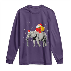 Christmas Santa Riding Elephant Long Sleeve Shirt Xmas Tree Light Funny Festive TS02 Purple Print Your Wear