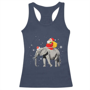 Christmas Santa Riding Elephant Racerback Tank Top Xmas Tree Light Funny Festive TS02 Navy Print Your Wear