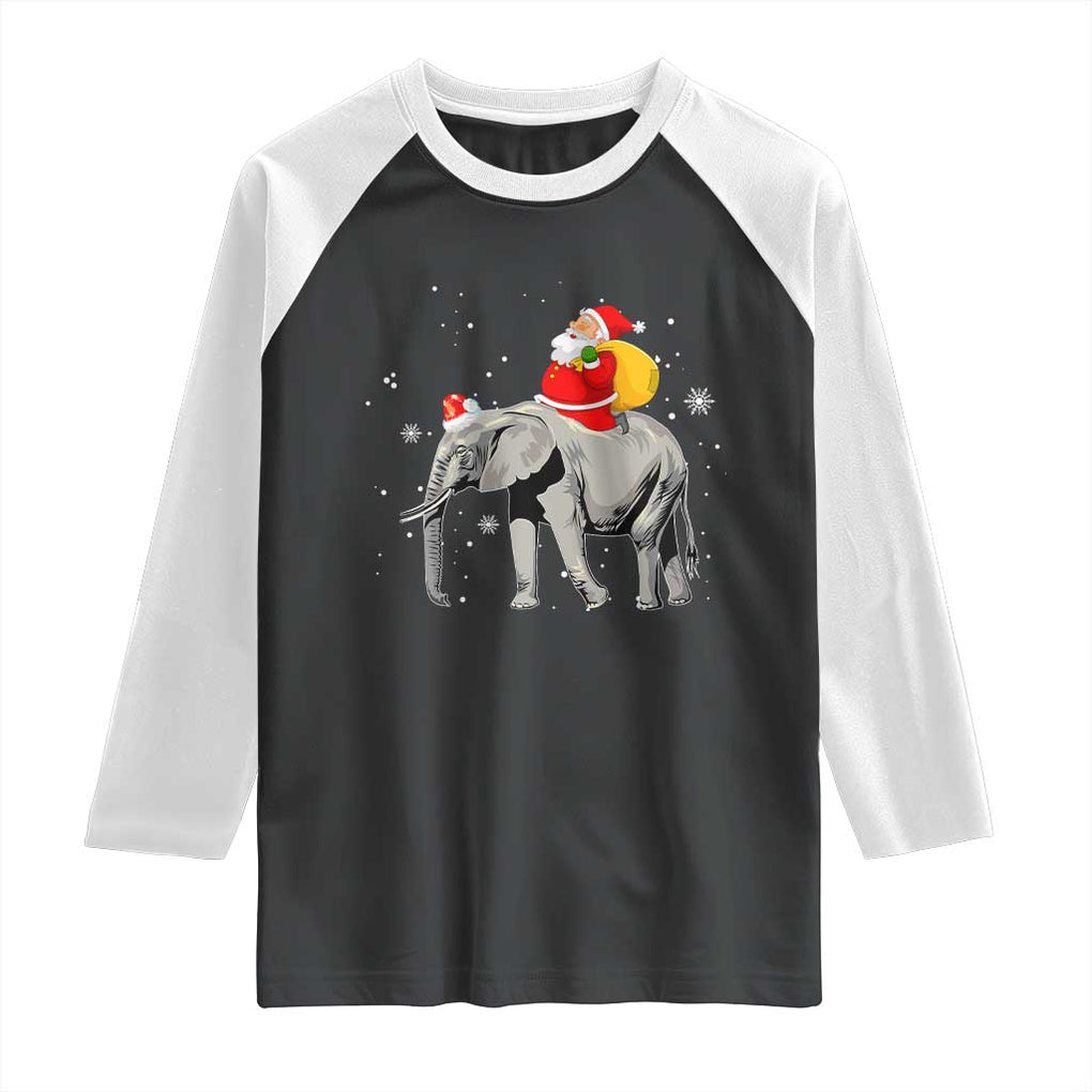 Christmas Santa Riding Elephant Raglan Shirt Xmas Tree Light Funny Festive TS02 Black White Print Your Wear