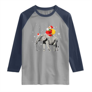 Christmas Santa Riding Elephant Raglan Shirt Xmas Tree Light Funny Festive TS02 Sport Gray Navy Print Your Wear