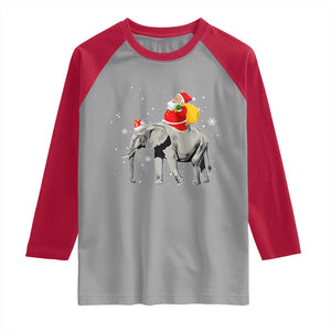 Christmas Santa Riding Elephant Raglan Shirt Xmas Tree Light Funny Festive TS02 Sport Gray Red Print Your Wear