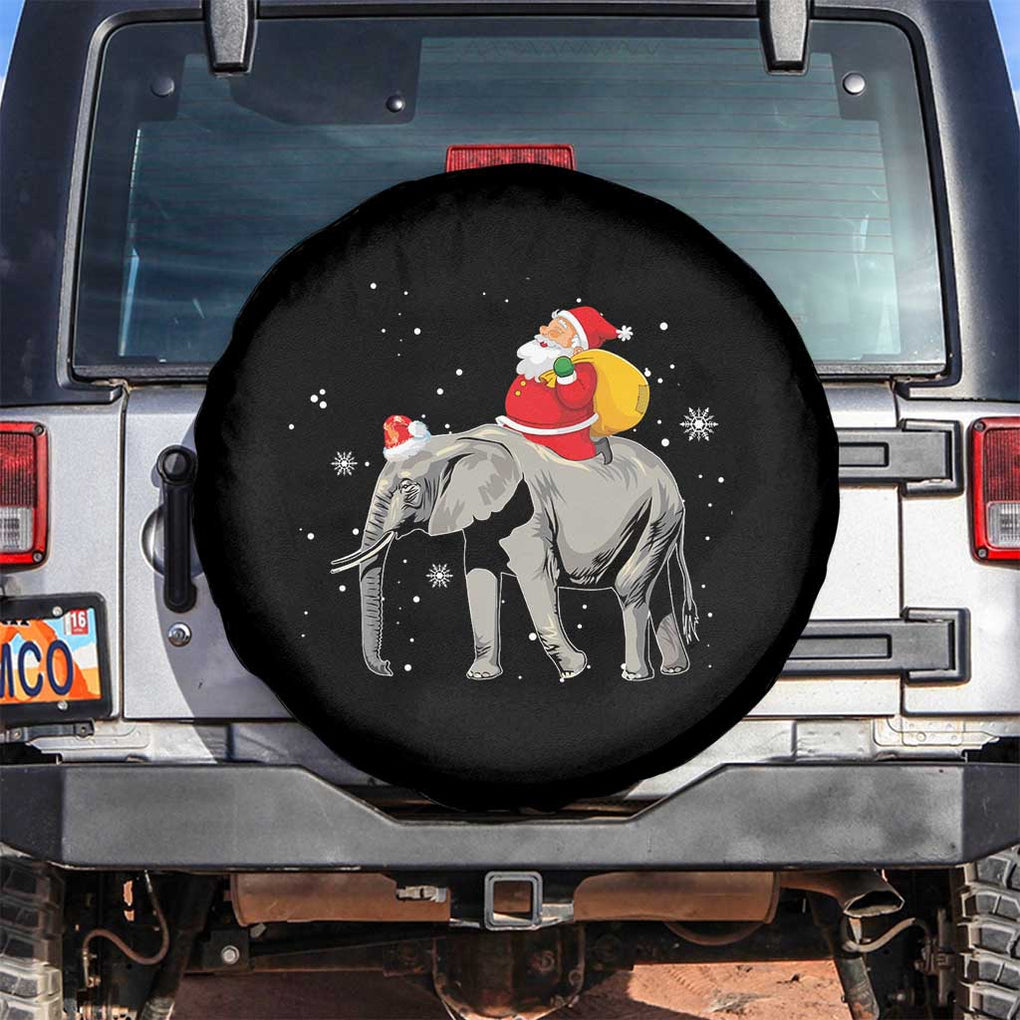 Christmas Santa Riding Elephant Spare Tire Cover Xmas Tree Light Funny Festive TS02 No hole Black Print Your Wear