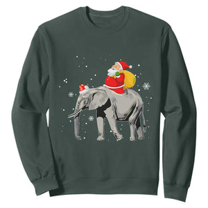 Christmas Santa Riding Elephant Sweatshirt Xmas Tree Light Funny Festive TS02 Dark Forest Green Print Your Wear