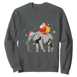 Christmas Santa Riding Elephant Sweatshirt Xmas Tree Light Funny Festive TS02 Dark Heather Print Your Wear