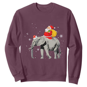 Christmas Santa Riding Elephant Sweatshirt Xmas Tree Light Funny Festive TS02 Maroon Print Your Wear