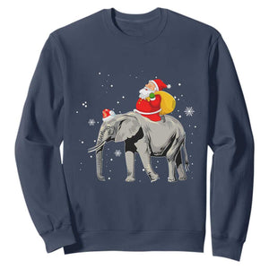 Christmas Santa Riding Elephant Sweatshirt Xmas Tree Light Funny Festive TS02 Navy Print Your Wear