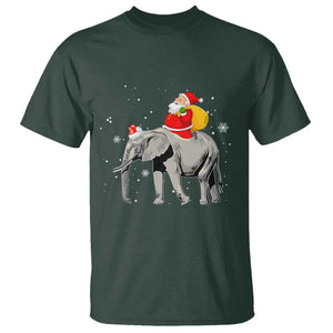 Christmas Santa Riding Elephant T Shirt Xmas Tree Light Funny Festive TS02 Dark Forest Green Print Your Wear