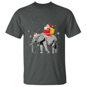 Christmas Santa Riding Elephant T Shirt Xmas Tree Light Funny Festive TS02 Dark Heather Print Your Wear