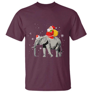 Christmas Santa Riding Elephant T Shirt Xmas Tree Light Funny Festive TS02 Maroon Print Your Wear