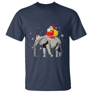 Christmas Santa Riding Elephant T Shirt Xmas Tree Light Funny Festive TS02 Navy Print Your Wear