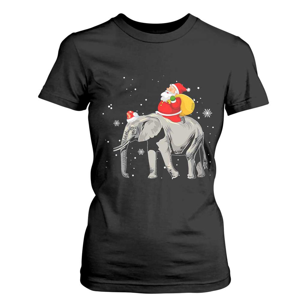 Christmas Santa Riding Elephant T Shirt For Women Xmas Tree Light Funny Festive TS02 Black Print Your Wear